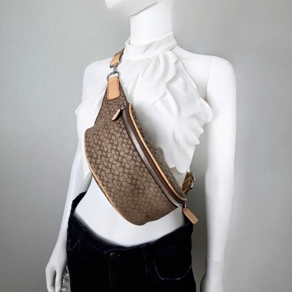 Coach Y2K Logo Fanny Pack Belt Bag, Neutral Tan Canvas & Leather Babe Vibes - Picture 3 of 16